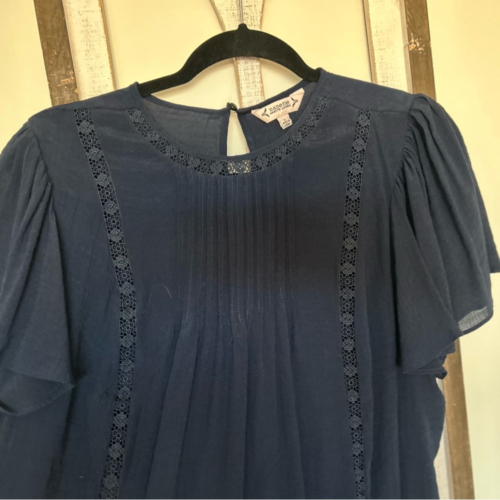 Nanette Lepore Dark Blue Blouse with Lace Accents - Picture 2 of 6